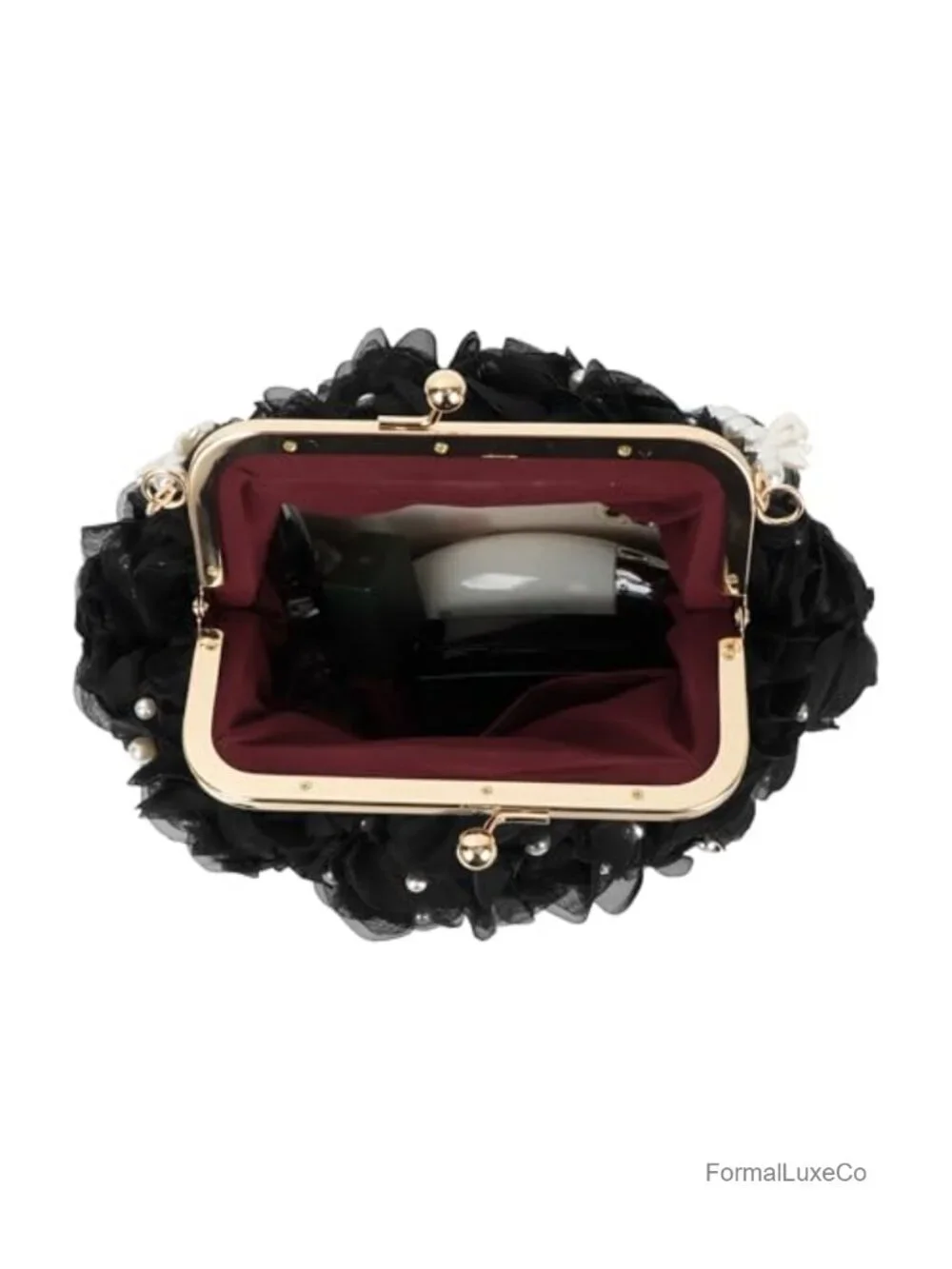 Mini Pearls Rose Flower Crossbody Shoulder Bag Top-handle Bag Handbag Clutch